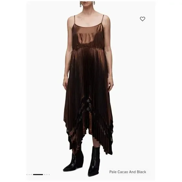 ALLSAINTS Nadia Foil Midi Dress Wool 2-in-1 Size Medium NWT - Picture 4 of 16